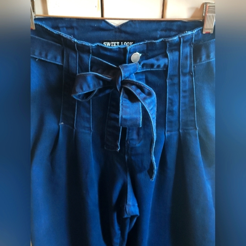 Sweet Look Women's Dark Wash High Waisted Wide Leg Denim Stretchy Jeans | Sz 7 - Picture 3 of 5
